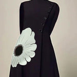 A-Line Long Sleeves Flower Print High Neck Midi Dresses