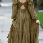 V Neck Bowknot Cutout Frill Tiered Maxi Dress