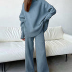 Nadorine 2-Piece Garment Knit Turtleneck Pullover Wide Pants Tracksuit Sweater Set