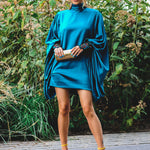 Going Out Loose Batwing Sleeves Buttoned Solid Color Mini Dresses