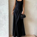 Silky U-Neck Sleeveless Tank Dress Long Slip Dress