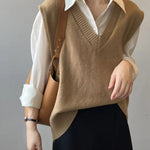 Soft Felt Loose Fit V Neck Sweater Vest