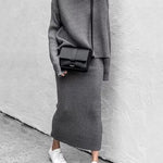Nadorine Women's Casual Two Pieces Knitted Turtleneck Sweater Top Long Skirts Lounge Set