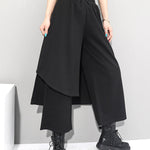 Irregularity Elastic Waist Wide Leg Solid Color Pants