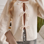 Solid Color Casual Loose Lace-up Knitted Sweater