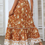 Nadorine Women's Bohemian Floral Skirt Elastic High Waist A- Line Tiered Flowy Beach Maxi Skirt