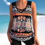 U Neck Sleveless Tankinis Plus Size Swimwear with Tummy Control Boyshorts