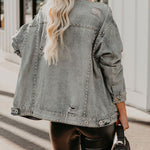 Loose Rivet Beading Ripped Cropped Denim Jacket