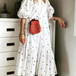 Nadorine Women's Dot Printed Women Dress Elegant Loose Lantern Half Sleeve Midi Dresses
