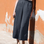Elastic Waist Cotton Linen High Waist Wide Leg Pants