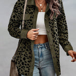 Leopard Jacket Long Sleeve Lapel Button Down Corduroy Shirts
