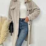 Fuzzy Faux Shearling Lapel Button Down Fleece Outwear Flannel Jacket