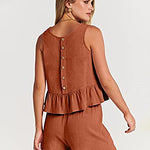 Nadorine 2 Piece Outfits Sleeveless Ruffle Tank Crop Top and Wide Leg Pants Lounge Set with Pockets