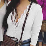V-neck Lace Trim Long-sleeved Bodysuits