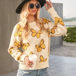 Nadorine Butterfly Print Crew Neck Oversized Knit Sweater