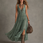 Lucrezia | Gathered V-Neck Maxi Dress