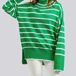 Striped Sweater Casual Turtleneck Knit Pullover Jumper Tops