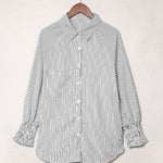 Nadorine Stripe Button-Down Long Sleeve Shirt Contrast Business Casual Top Loose Blouse