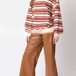 Striped Lapel Long-sleeved Top Loose Casual Sweatshirt