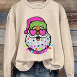 Women's Shiny Santa Print  Round Neck Sweatshirt