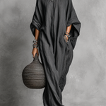 Women's Loose Cotton And Linen Batwing Sleeve Maxi Dress