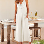 Nadorine Women's Casual Sleeveless Hollows High Waist Bodysuit Spaghetti Strap Loose Jumpsuit Overalls