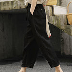 Loose Plain Drawstring High Waist Straight Wide Leg Pants with Pocket