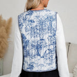 White Reversible Floral And Striped Boho Cardigan Vest