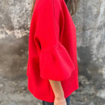 Fashionable Patchwork Round Neck Bell Sleeve Loose Jacket