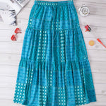 Tiered Paisley Print Long A-Line Skirt Boho Holiday Maxi Skirts