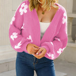 Nadorine Women's Cute Daisy Knit Cardigan Long Sleeve Casual Flower Open Front Sweater Tops