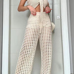 Riley Knit Front Knotted Bandeau and Stretch Hollow Out Wide Leg Pants Set