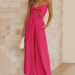 Ruffle Straps Crisscross Back Knot Front Slip Jumpsuit