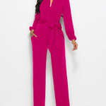Elegant Long Sleeve Straight Long Pants Jumpsuits Clubwear Rompers with Pockets