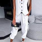 Nadorine Chic Two-piece Set Striped Asymmetrical Vest Top & Cuffed Pants Set
