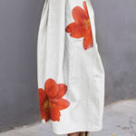 Half Sleeves Loose Flower Print Round-Neck Midi Dresses