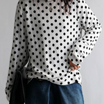 Long Sleeves Loose Polka-Dot Heaps Collar T-Shirts Tops