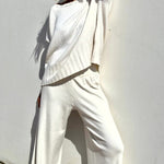 Elegant Two-piece Set Round Neck Sweater and Wide Leg Pant Outfits