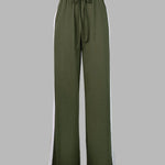Loose Wide Leg Contrast Color Drawstring Elasticity Split-Joint Pants Trousers