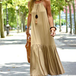Sleeveless Sundresses Solid Color Halter Neck Straps Maxi Dress