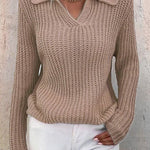 Women's Lapel Solid Slim Fit Knit Sweater