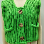 Pocket Sleeveless Cropped Knitted Cardigan Vest