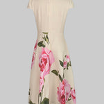 Short Sleeves Skinny Flower Print Stand Collar Midi Dresses