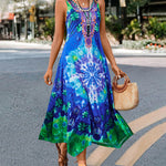 Ethnic Style Print Dress Long Maxi Dresses Retro Tank Dress Loose Beach Dress