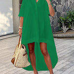 Half Sleeves High-Low Solid Color V-Neck Maxi Dresses