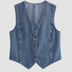 Sleeveless Denim Vest V Neck Button Down Waistcoat Jacket
