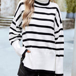 Striped Sweater Casual Turtleneck Knit Pullover Jumper Tops