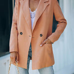 Nadorine Double Breasted Button Down Office Work Wear Solid Blazer Jacket