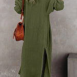 Pickle Green Cable Knit Side Slits Open Front Duster Cardigan