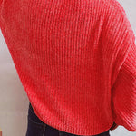 Solid Color Casual Round Neck Lantern Sleeve Short Knitted Sweater
